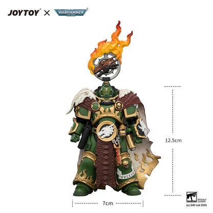 Warhammer figurine with flames on a white background, featuring JOYTOY and Warhammer logos.