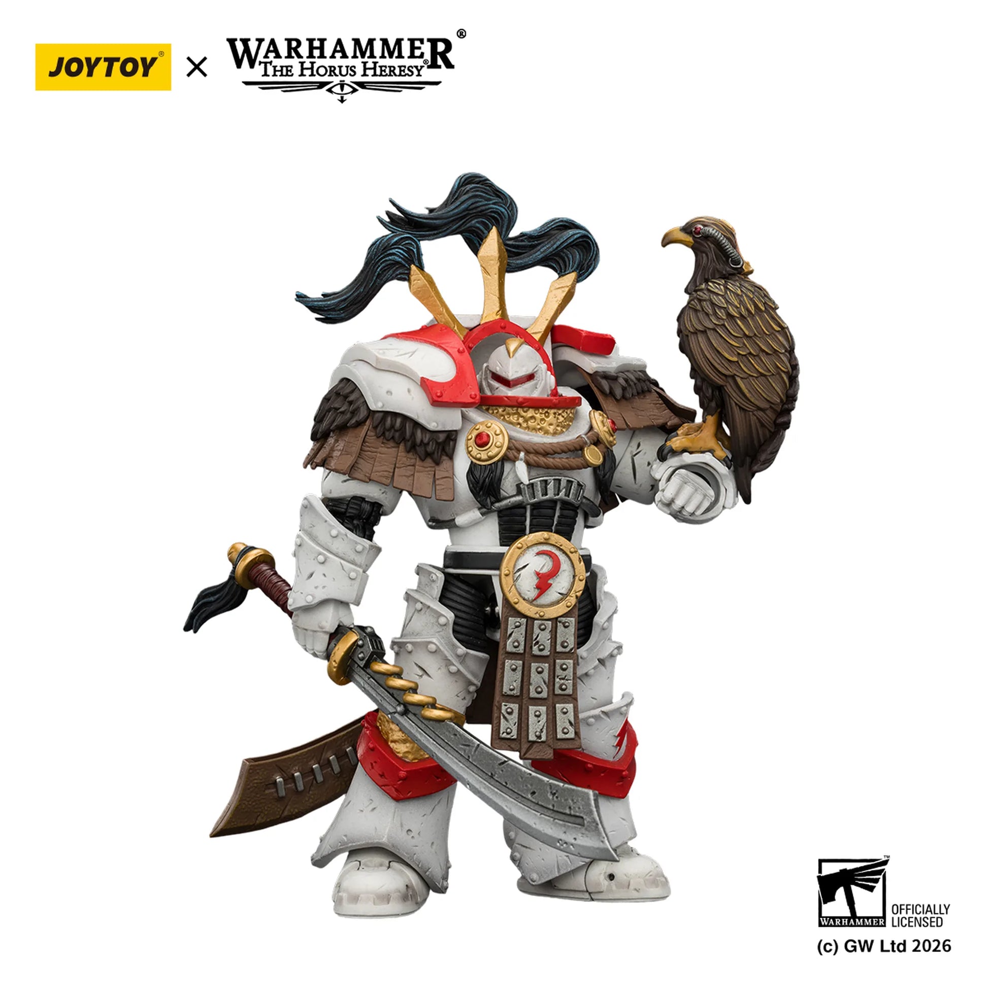 Warhammer figurine with eagle on a white background, featuring Joytoy and Warhammer branding.