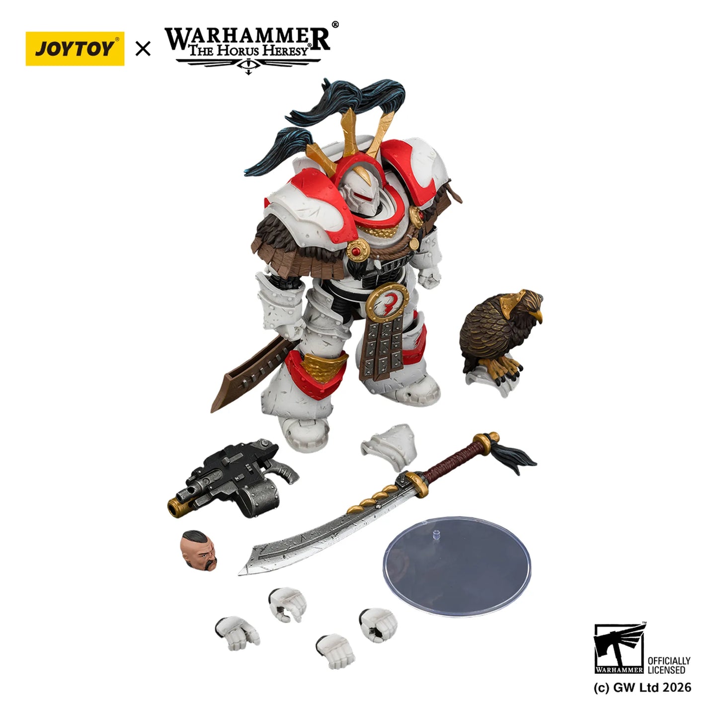 Warhammer figurine with accessories on a white background, featuring Joytoy branding.