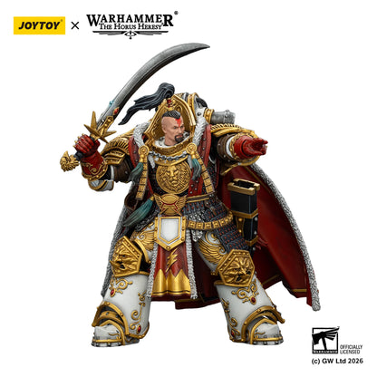 Warhammer figurine with ornate armor and sword on a white background, featuring JoyToy and Games Workshop logos.